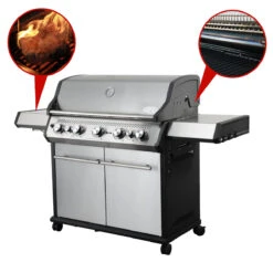 SANTOS S-518 Mit Seiten- & Heckbrenner, Edelstahl Inkl. Drehspieß, Rostheber & Silikonablage & Graviertes ZWILLING Pro Messer -Santos Verkäufe 0995ddb8e95aea32df12a148fb3f8cac