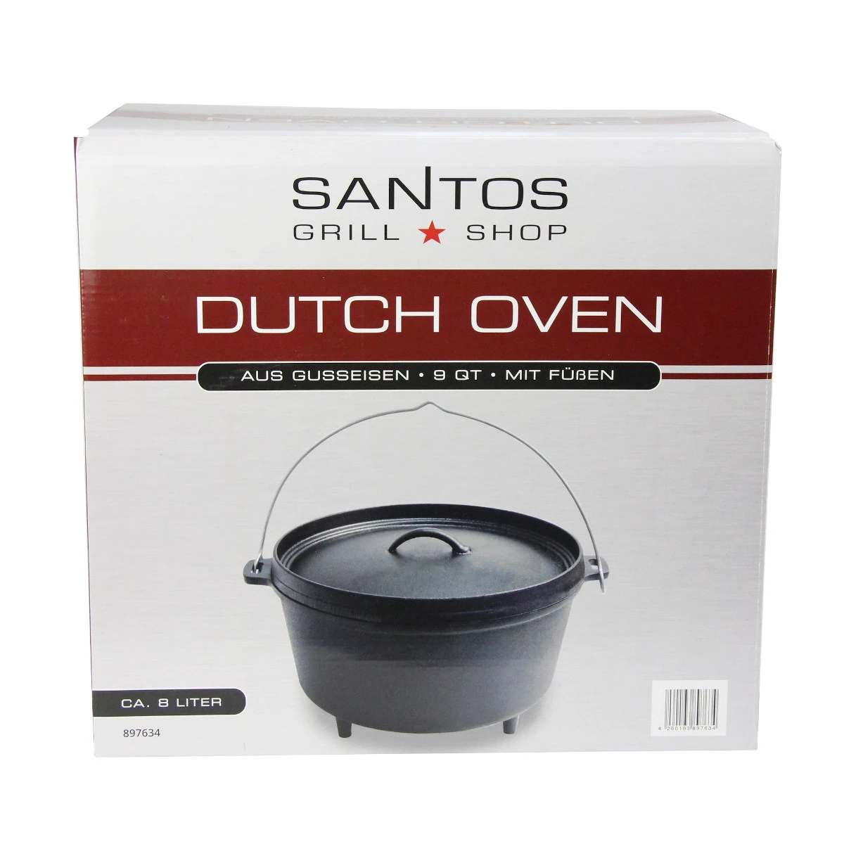 SANTOS Dutch Oven Feuertopf Schmortopf Camp Oven Ca. 8 Liter / 9 Qt Mit Füßen 5 SANTOS Dutch Oven Feuertopf Schmortopf Camp Oven Ca. 8 Liter / 9 Qt Mit Füßen – Bild 5